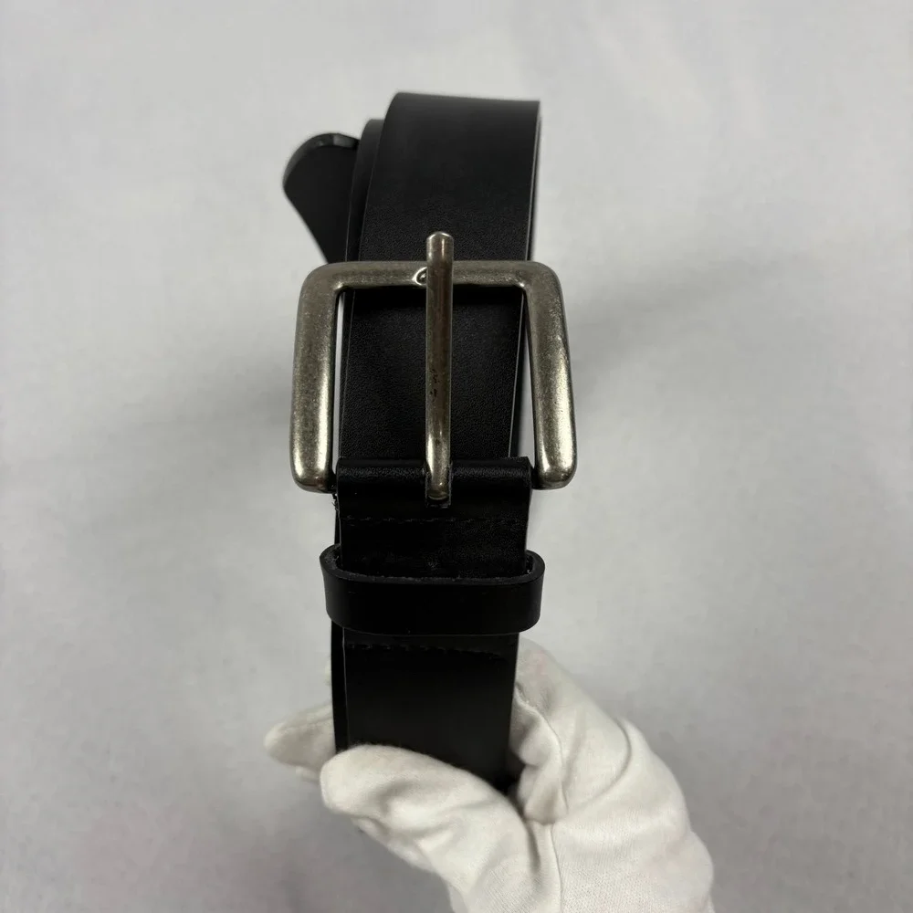 King Size Genuine Leather Black Belt Size 52/54 Antique Nickel‎ Buckle *READ*